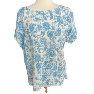 Belambia Linen Top Floral Short Sleeve Italy Coastal Lightweight Cottage Medium